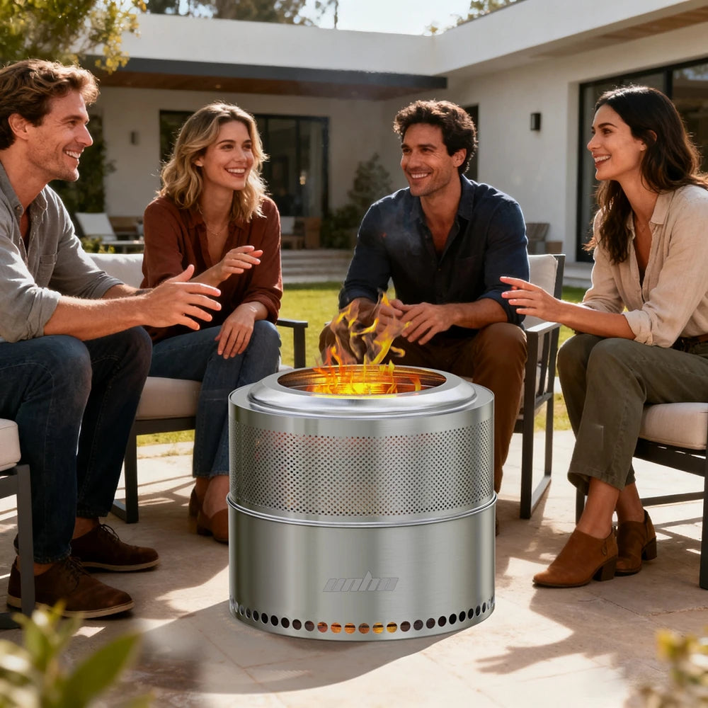 UNHO 19 Inch Smokeless Fire Pit for Outdoor Wood Burning, Portable 304 Stainless Steel Camping Stove , Perforated Fireplace