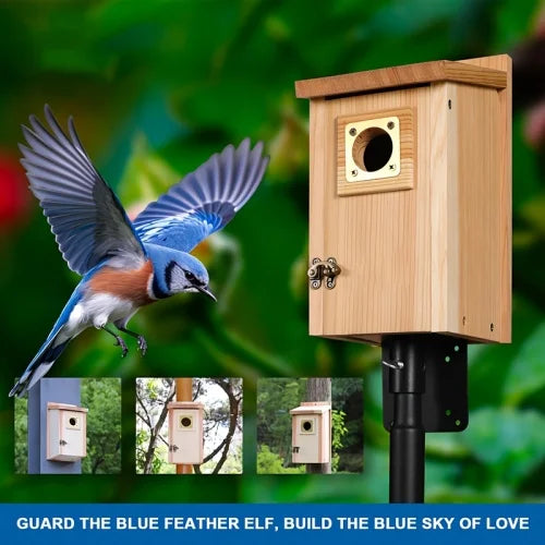 2pcs Pine Bird Houses with Copper Guard - Outdoor Finch, Swallow, Wren & Chickadee Nesting Boxes,Attracting Small Birds