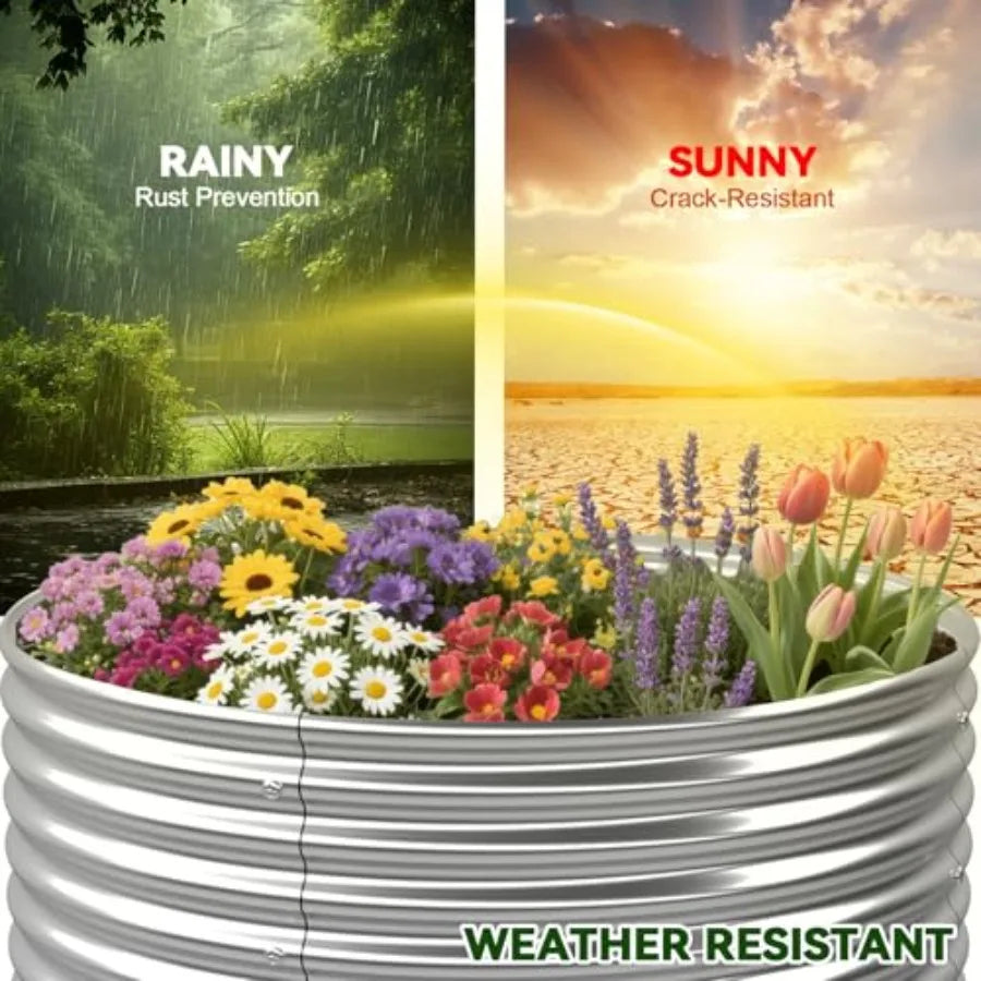 Round Galvanized Steel Raised Garden Beds Set of Four