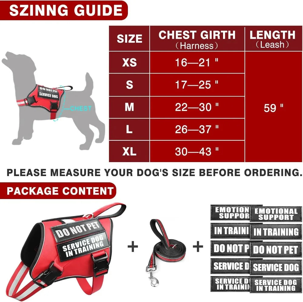 Service Dog Harness And Leash Set With Patches Reflective Handle