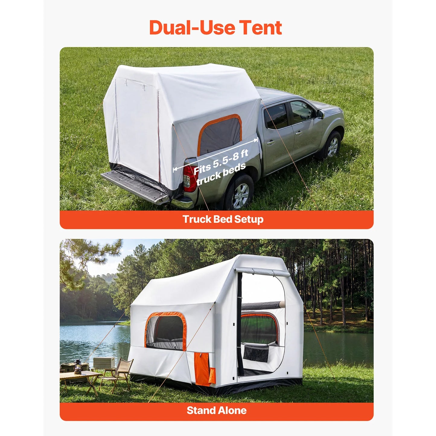 SucceBuy Inflatable Pickup Truck Tent 7.2 x 5.4 FT 3-Season Truck Bed Tent with Ventilated Mesh Windows for Hiking Activities