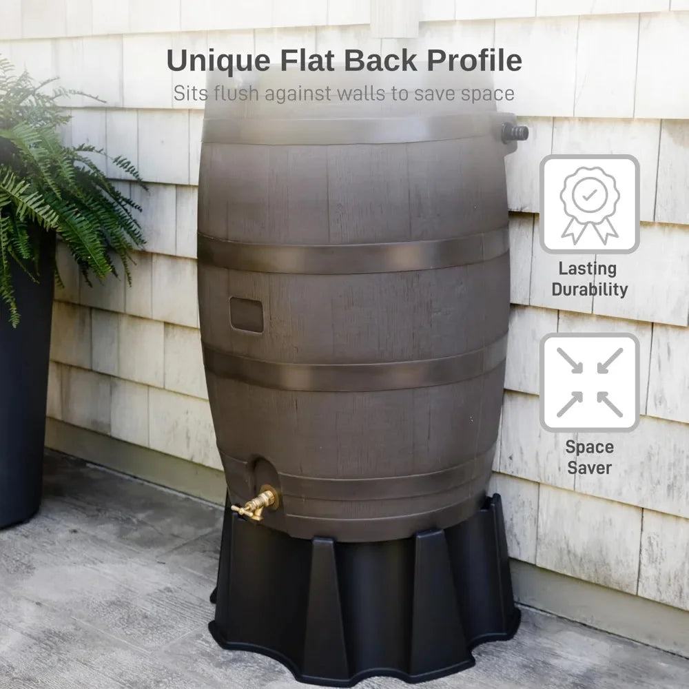 Rain Barrel With Brass Spigot, Flat Back Water Collection