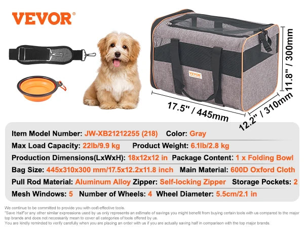 Pet Carrier Backpack With Telescopic Handle Wheels For Travel