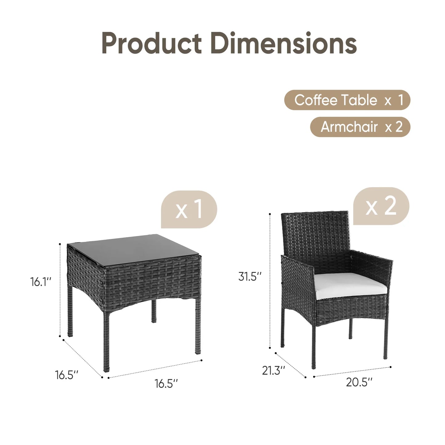 JHK Outdoor Patio Furniture Set All Weather Wicker Bistro