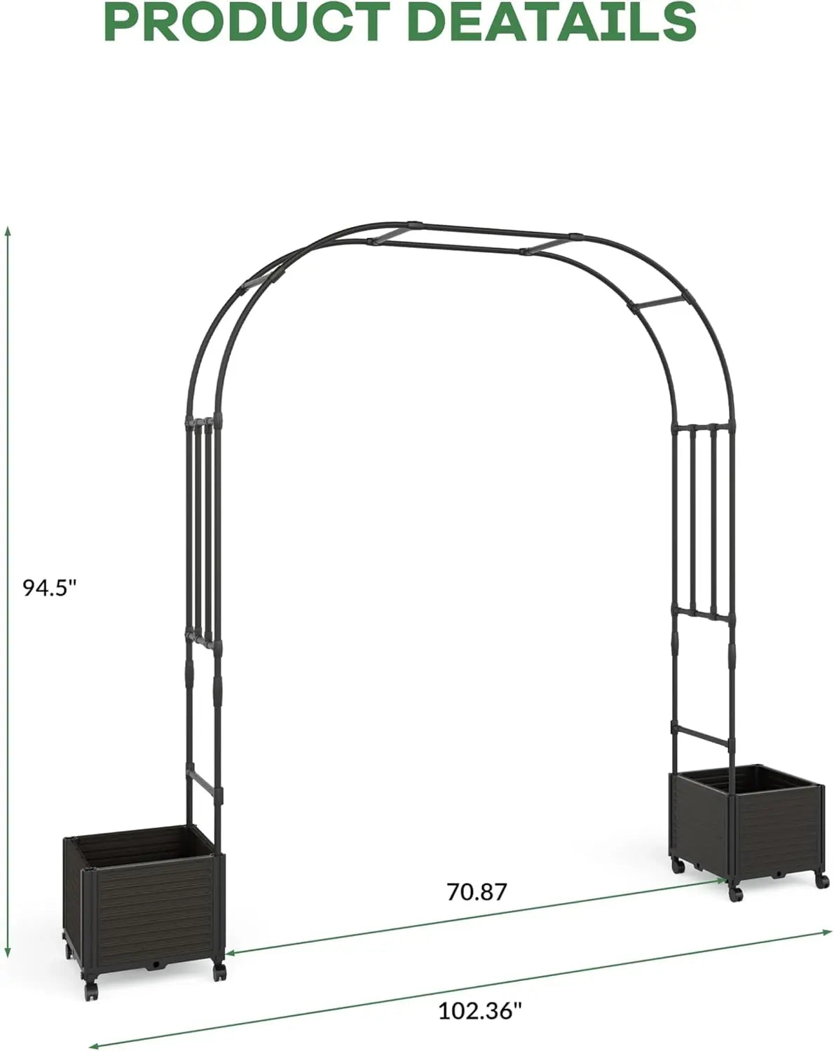Arch Trellis with Planter Box -Wedding Ceremony Decorations with Wheels, Metal Arch for Garden Arbor Trellis and Climbing Plant