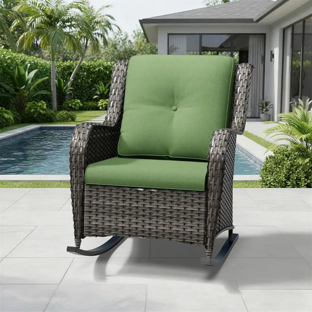 High Back Wicker Patio Rocking Chair for Outdoor Deck