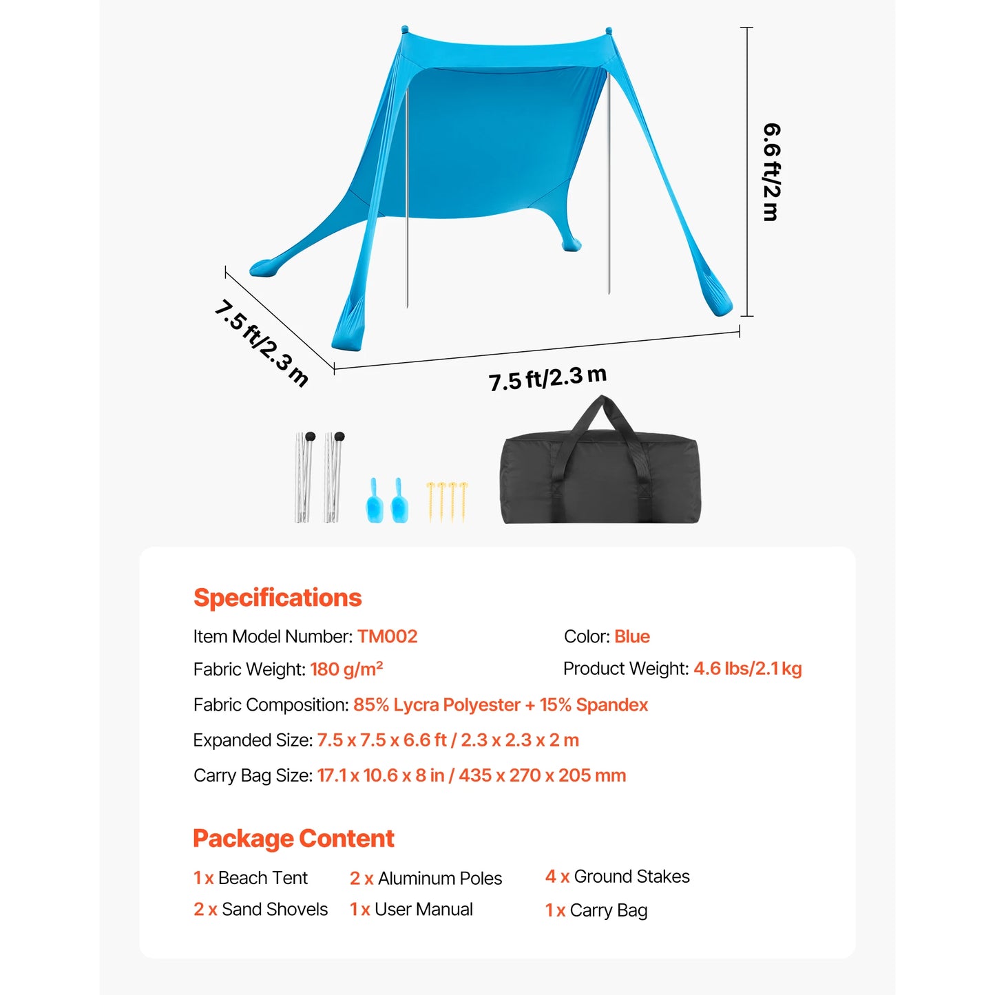 SucceBuy Beach Tent Sun Shelter UPF50+ Sun Protection Easy Pop Up Beach Canopy Portable Shade for Family Outings Camping Fishing