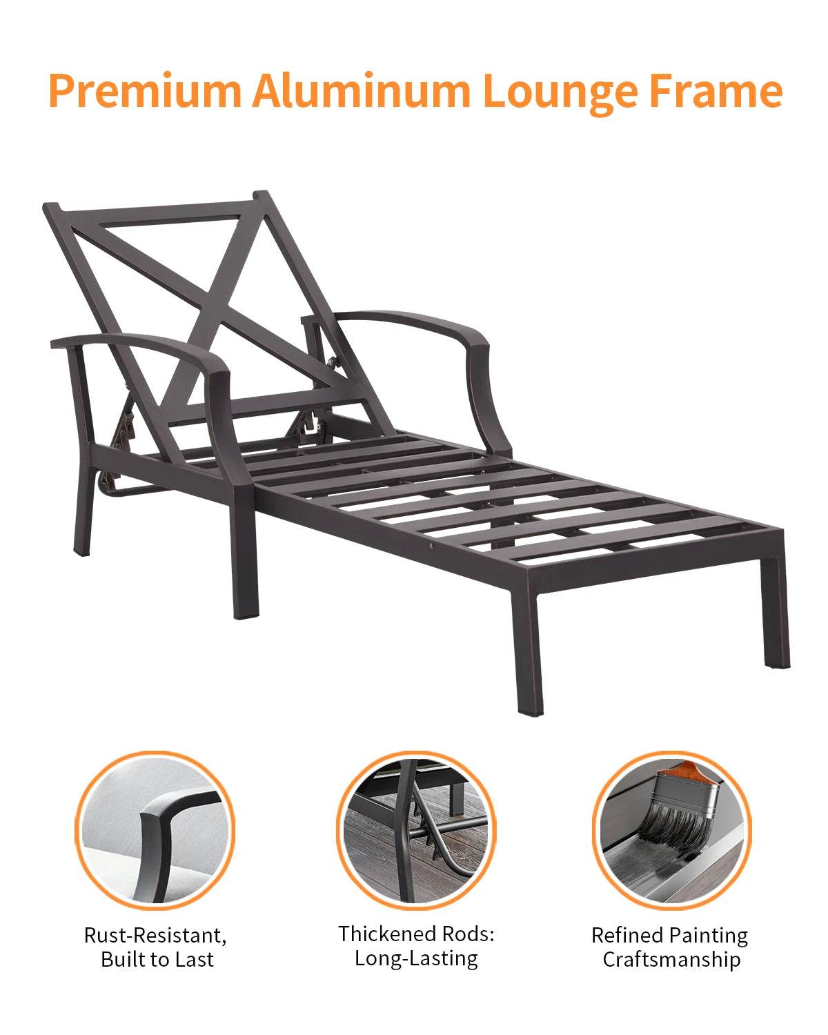 SeeHill Aluminum Outdoor Chaise Lounge Chair with Cushion, Adjustable Backrest Pool Lounger for Patio or Deck Use, Gunmetal
