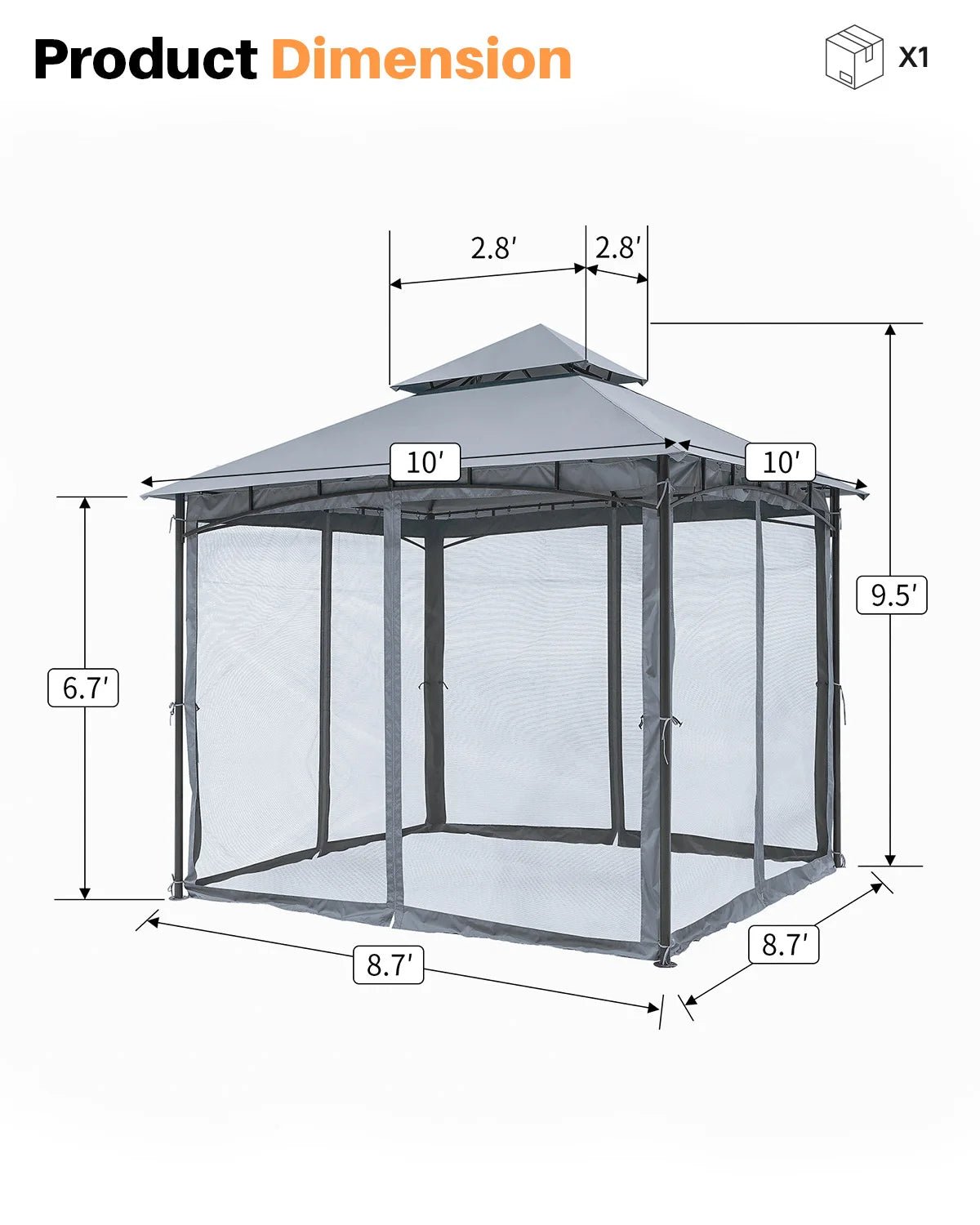 SeeHill Outdoor Gazebo Steel Frame With Double Roof Mosquito Netting
