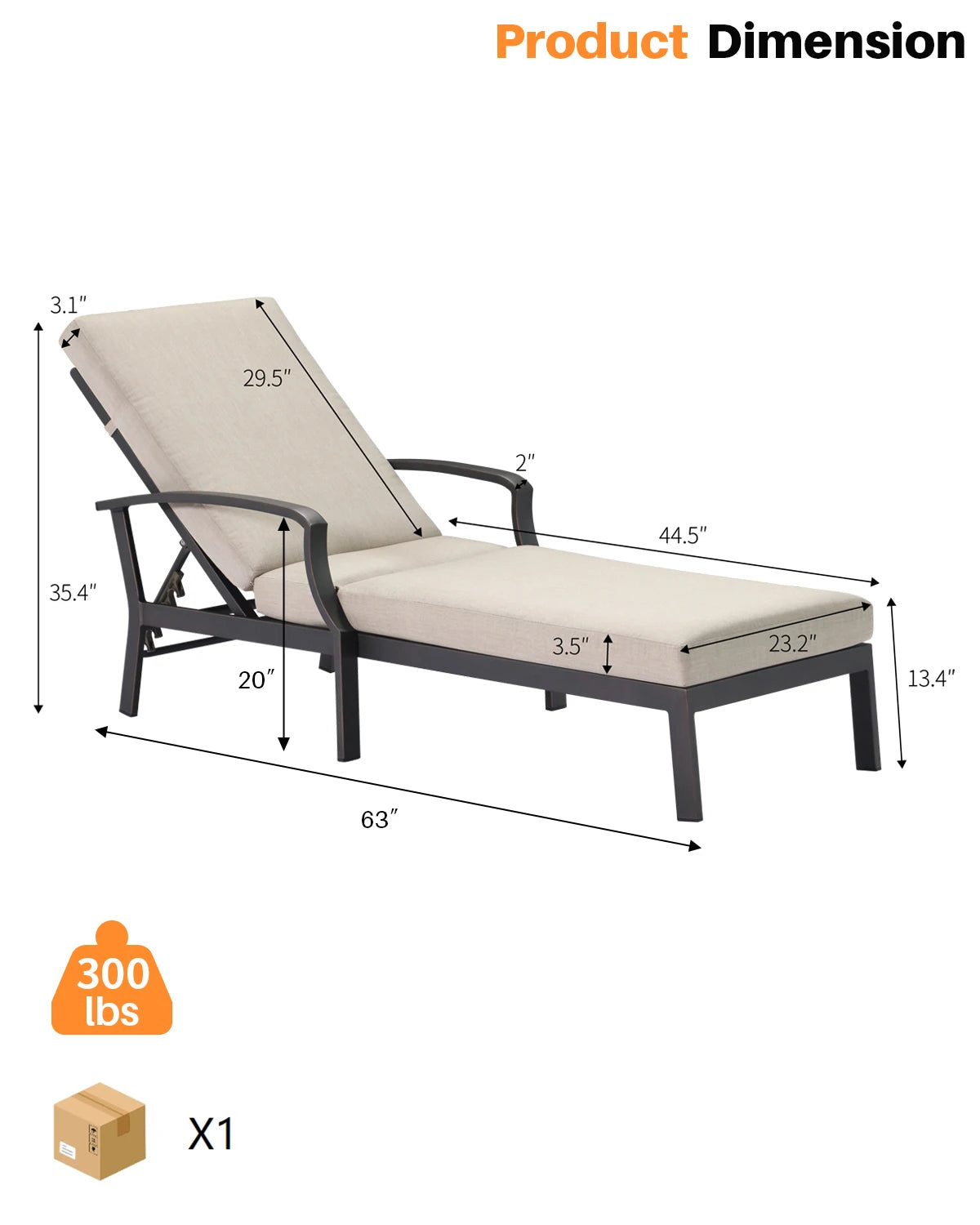 SeeHill Aluminum Outdoor Chaise Lounge Chair with Cushion, Adjustable Backrest Pool Lounger for Patio or Deck Use, Gunmetal