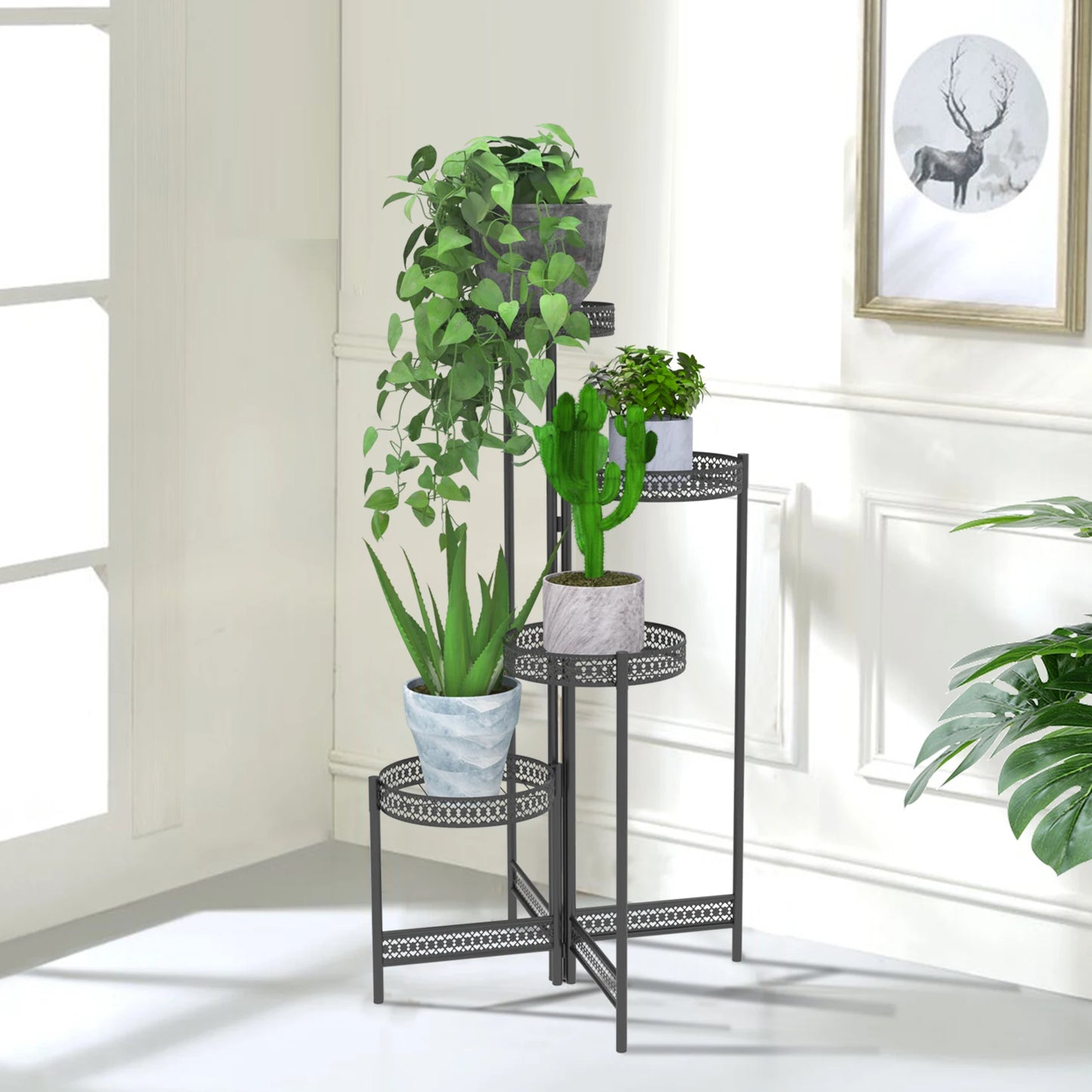 BINGOPAW 4 Tier Metal Plant Stand Indoor Tall Flower Pot Rack