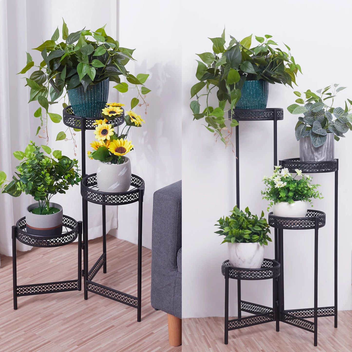 BINGOPAW 4 Tier Metal Plant Stand Indoor Tall Flower Pot Rack