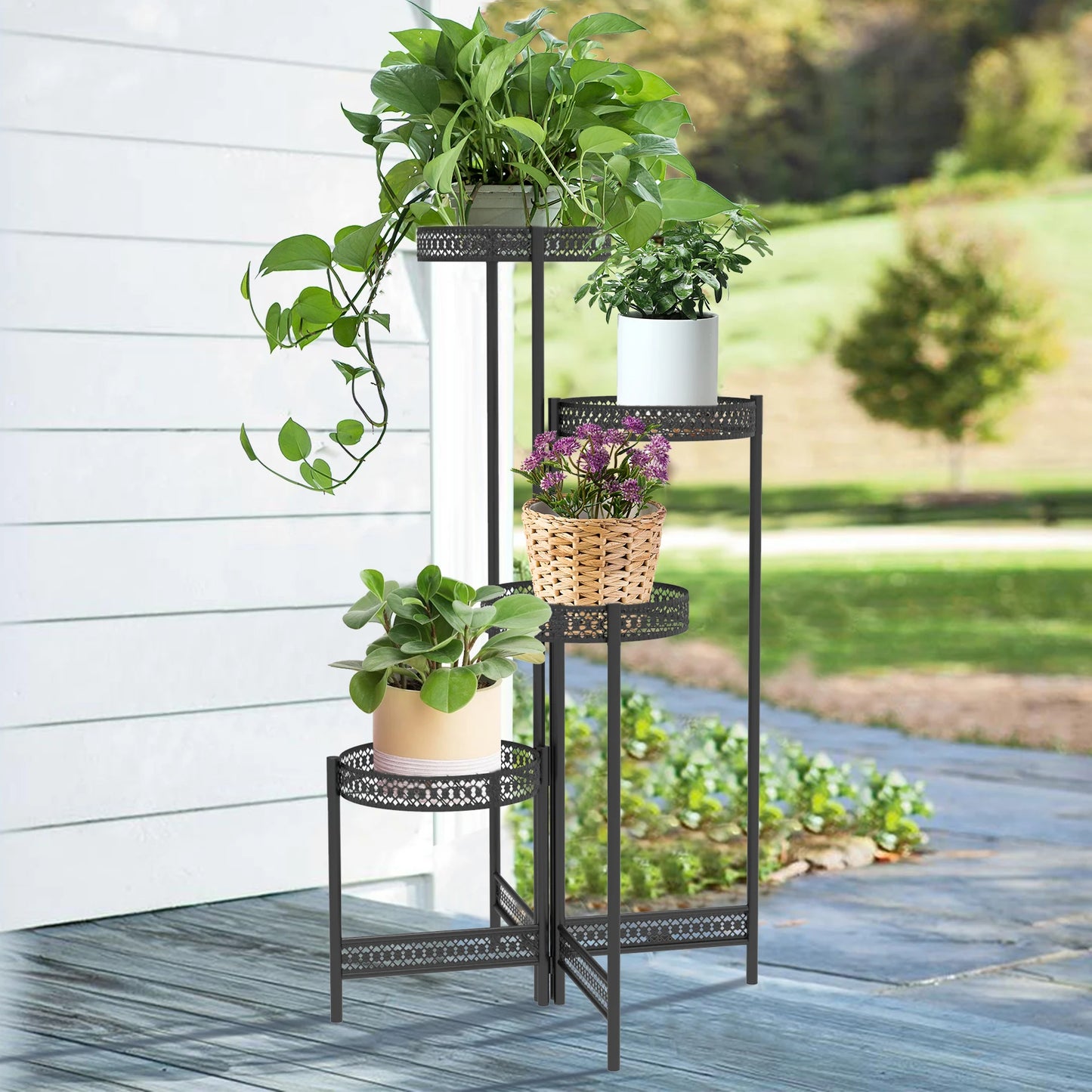 BINGOPAW 4 Tier Metal Plant Stand Indoor Tall Flower Pot Rack