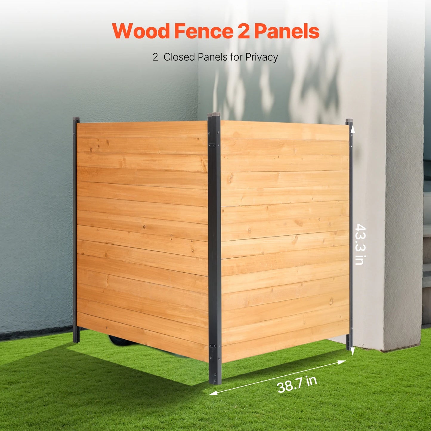 SucceBuy Wood Privacy Fence Solid Air Conditioner Fence Screen Pool Equipment Enclosure with Metal Stakes for Garden Decoration