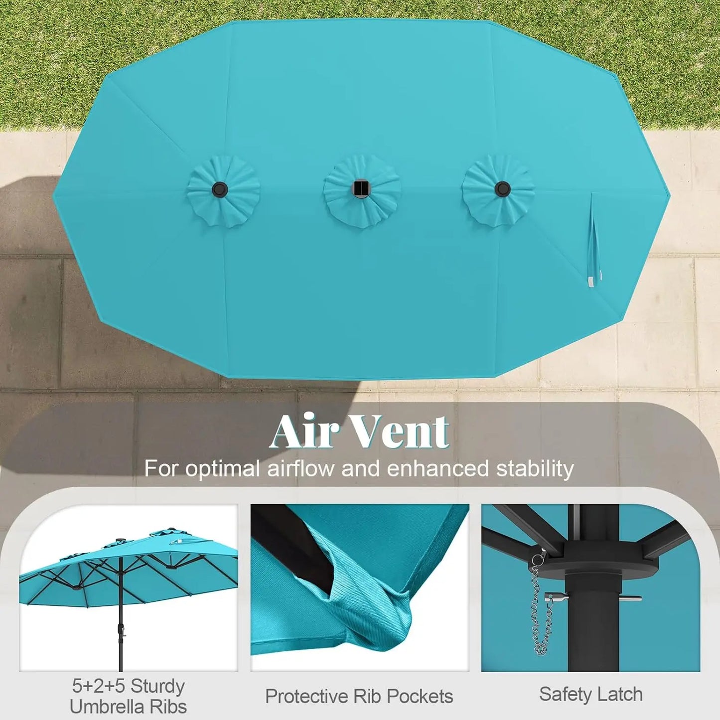 Double Sided Solar Patio Umbrella With 48 LED Lights