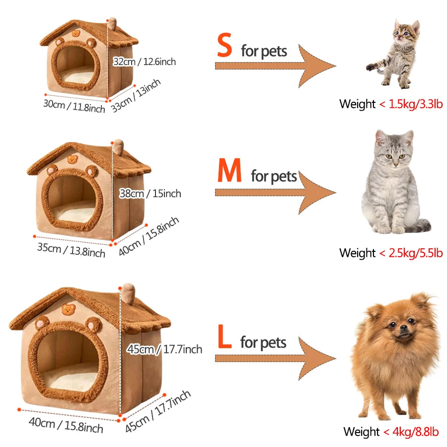 Foldable Pet House Removable Washable Bed for Cats and Dogs