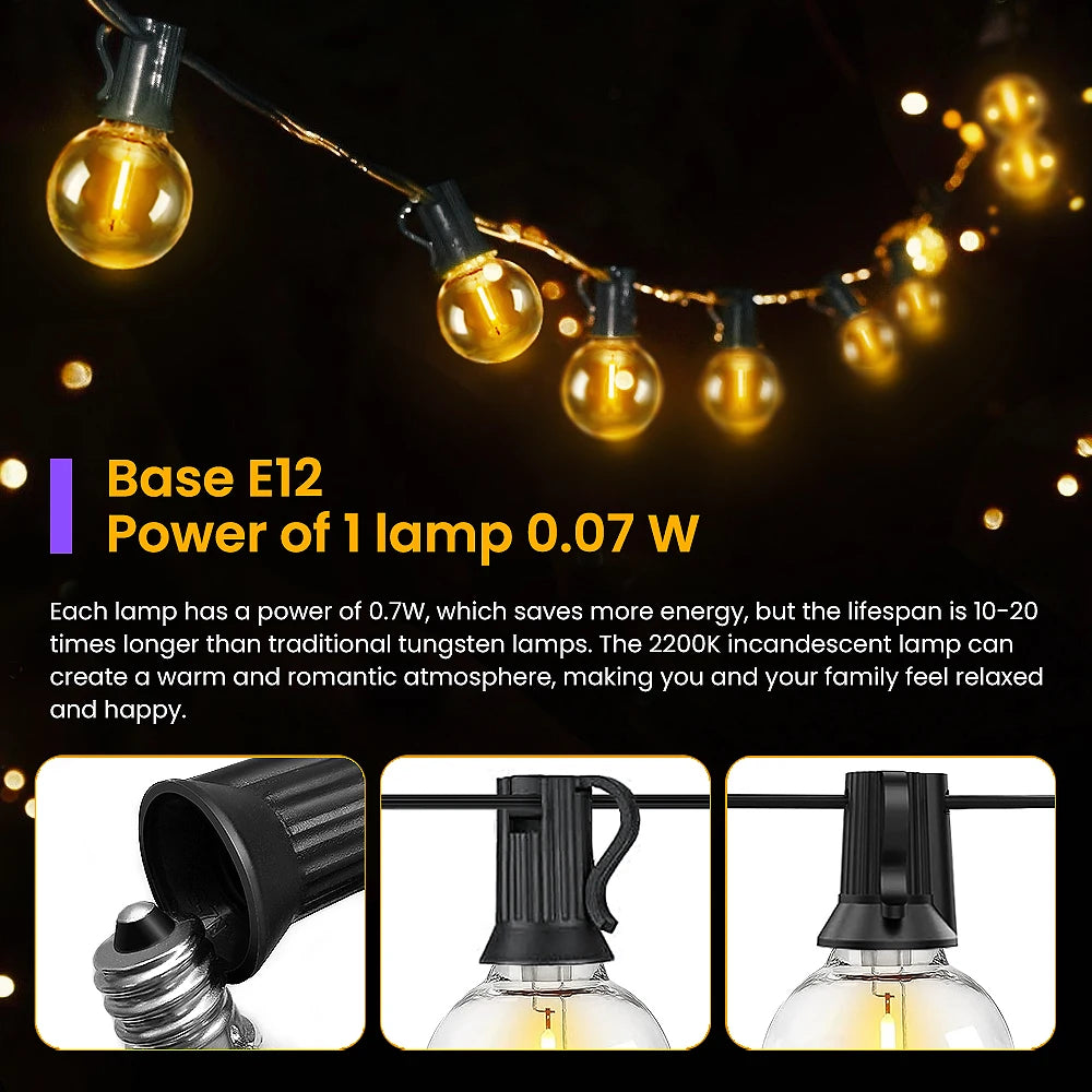 Aiopp Led Globe String Lights Outdoor G40 With US Plug
