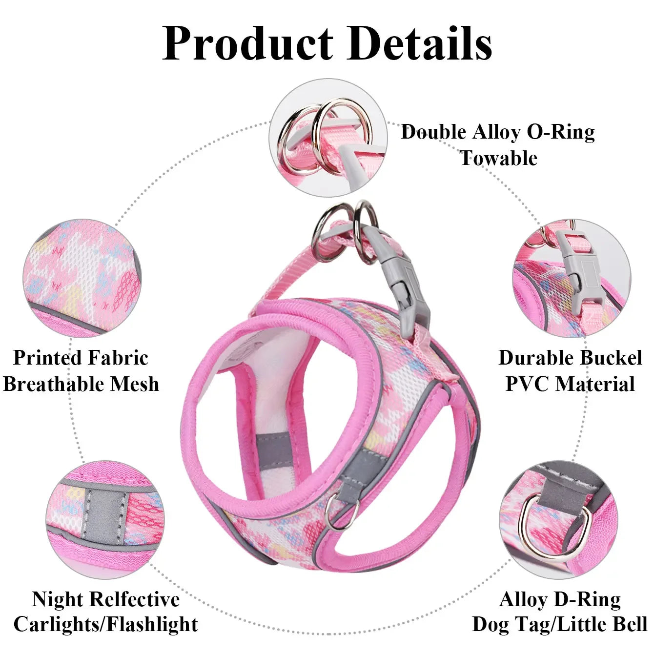 HP214--1pc pet dog & cat summer mesh harness with 1.5-meter pet leash.