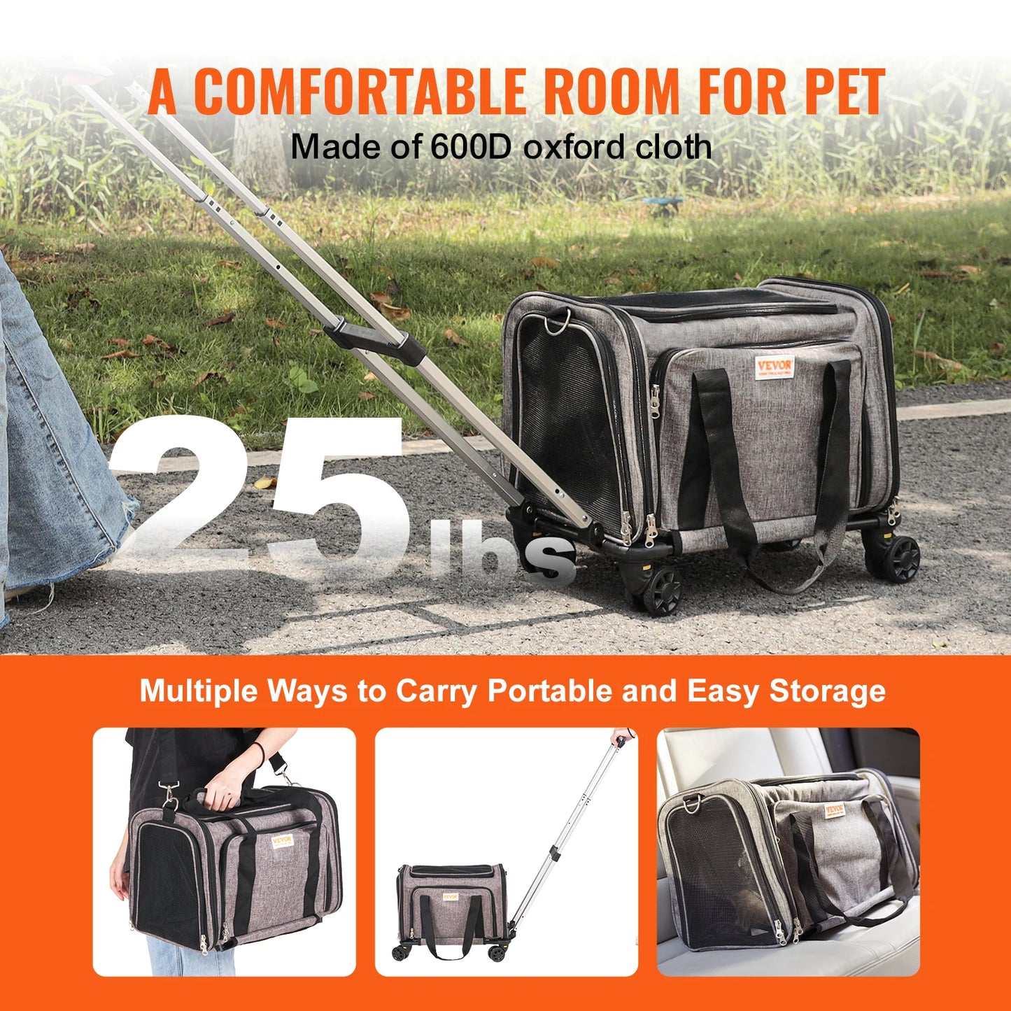 Pet Carrier Backpack With Telescopic Handle Wheels For Travel