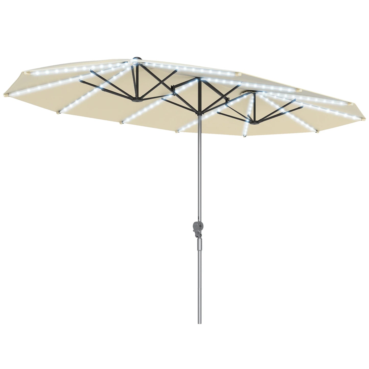 15ft Patio Umbrella Solar Lights UPF50+ Outdoor Umbrella Cream