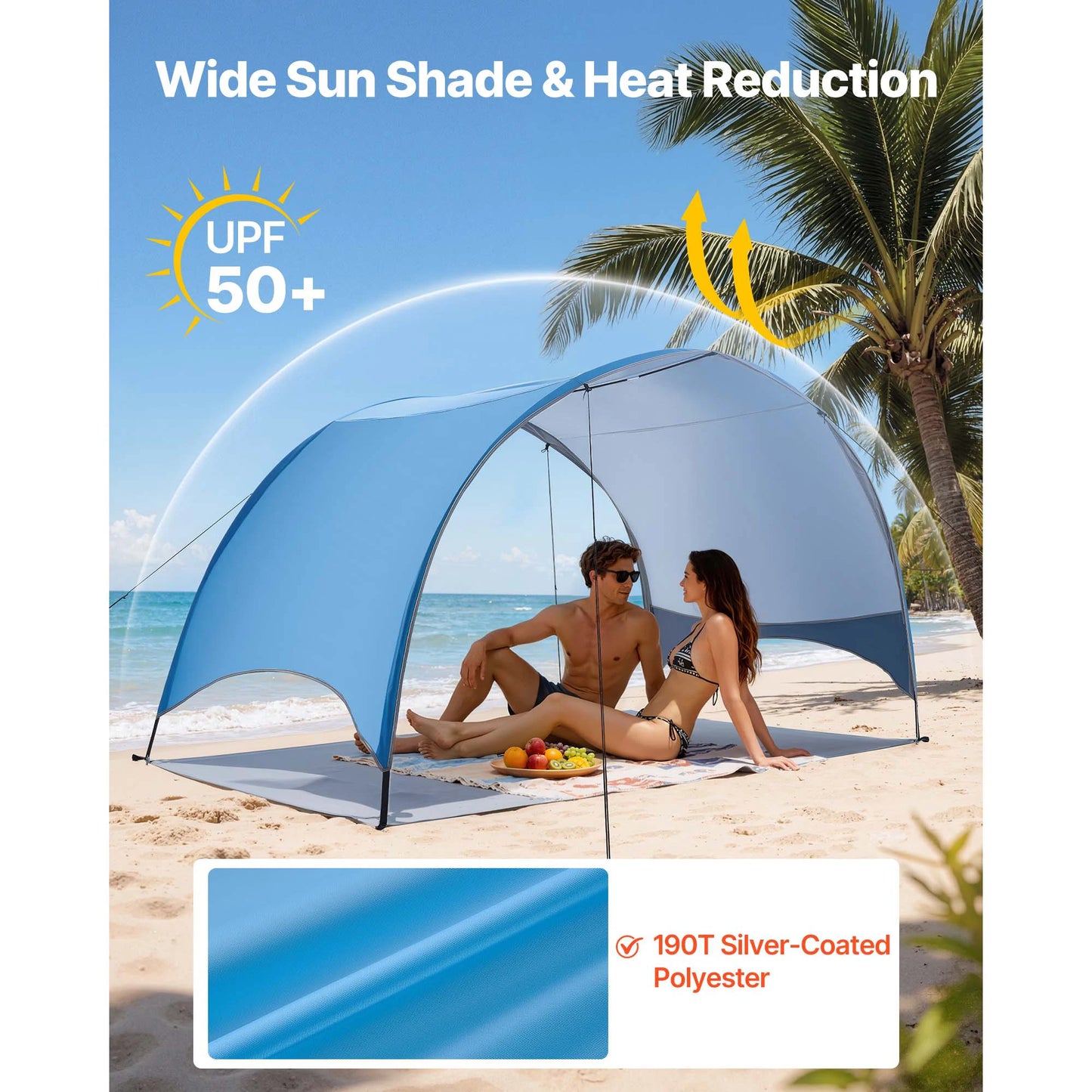SucceBuy Beach Tent Sun Shelter for 3/4 Person UPF 50+ Protection Portable Sun Shade Canopy for Camping Fishing Outdoor Picnic