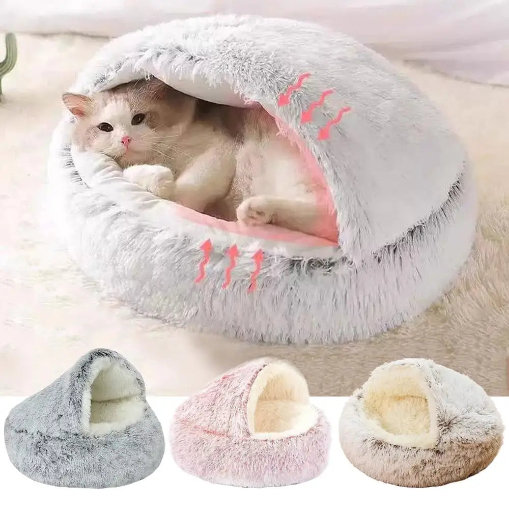 Winter Plush Cat Bed Round Cushion Nest For Pets Warm