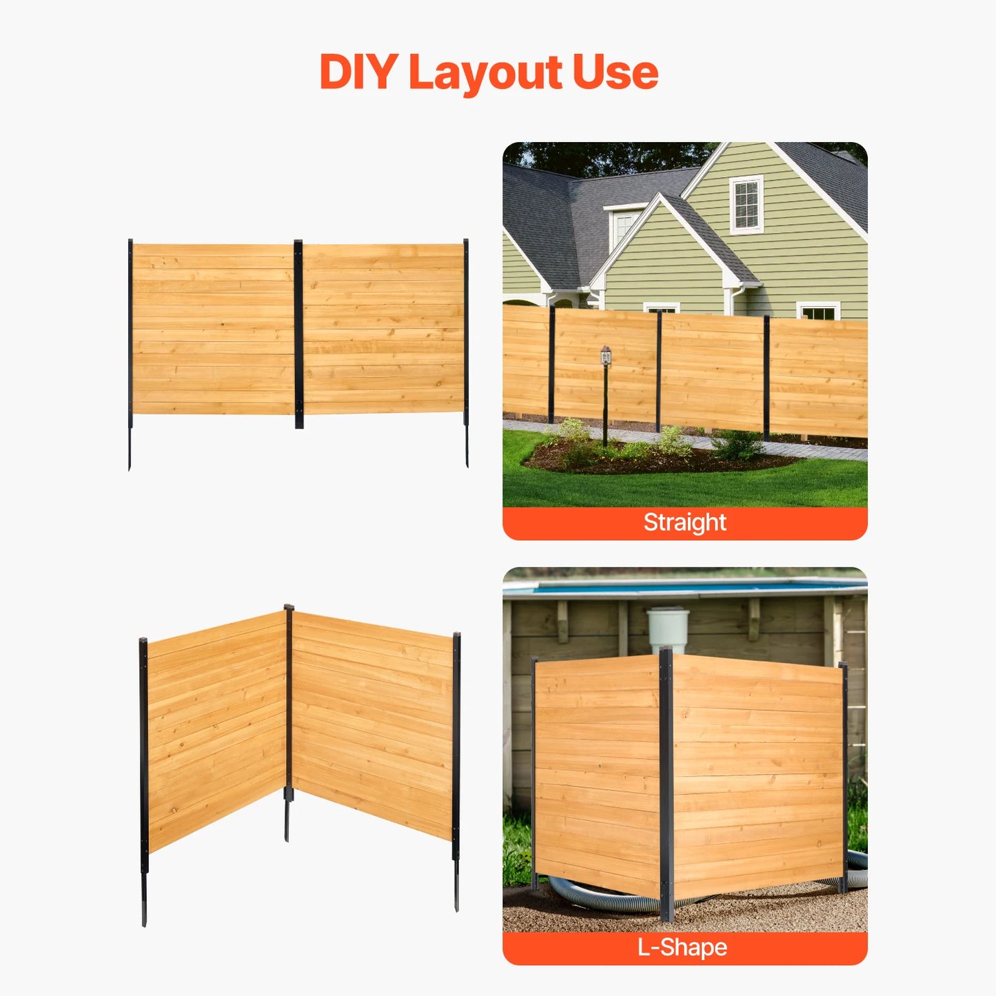 SucceBuy Wood Privacy Fence Solid Air Conditioner Fence Screen Pool Equipment Enclosure with Metal Stakes for Garden Decoration
