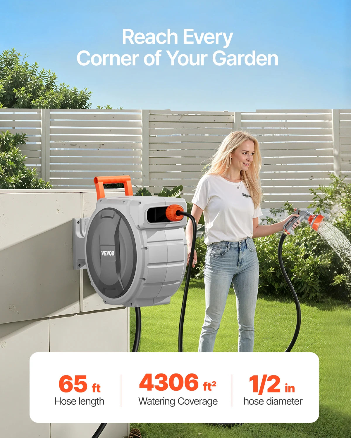 SucceBuy Retractable Garden Hose Reel Wall Mounted Hose Reel Heavy Duty Garden Hose Reel with 9 Patterns Nozzle Swivel Bracket
