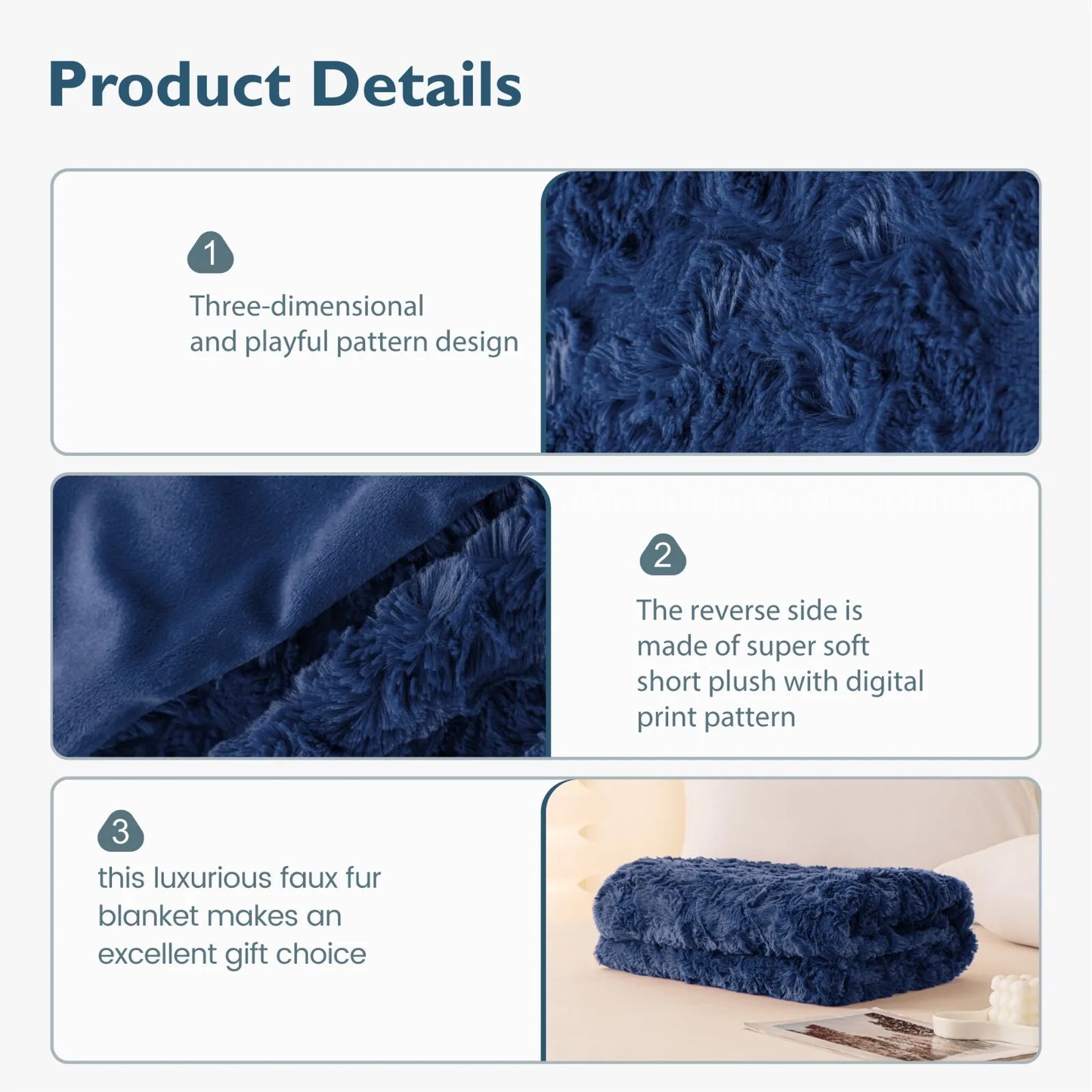 50''x60'' Blanket Faux Fur Throws Blanket Soft Cozy Blanket Christmas Gift Blue