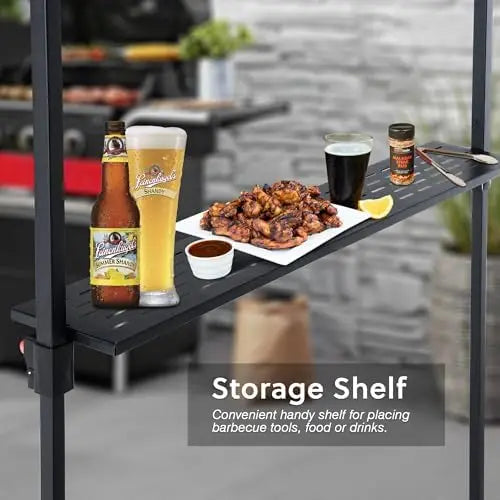 8x5 Pop Up Grill Gazebo - Outdoor BBQ Canopy with Shelf & Sidewall, Portable Barbeque Shelter with 2 Magnetic LED