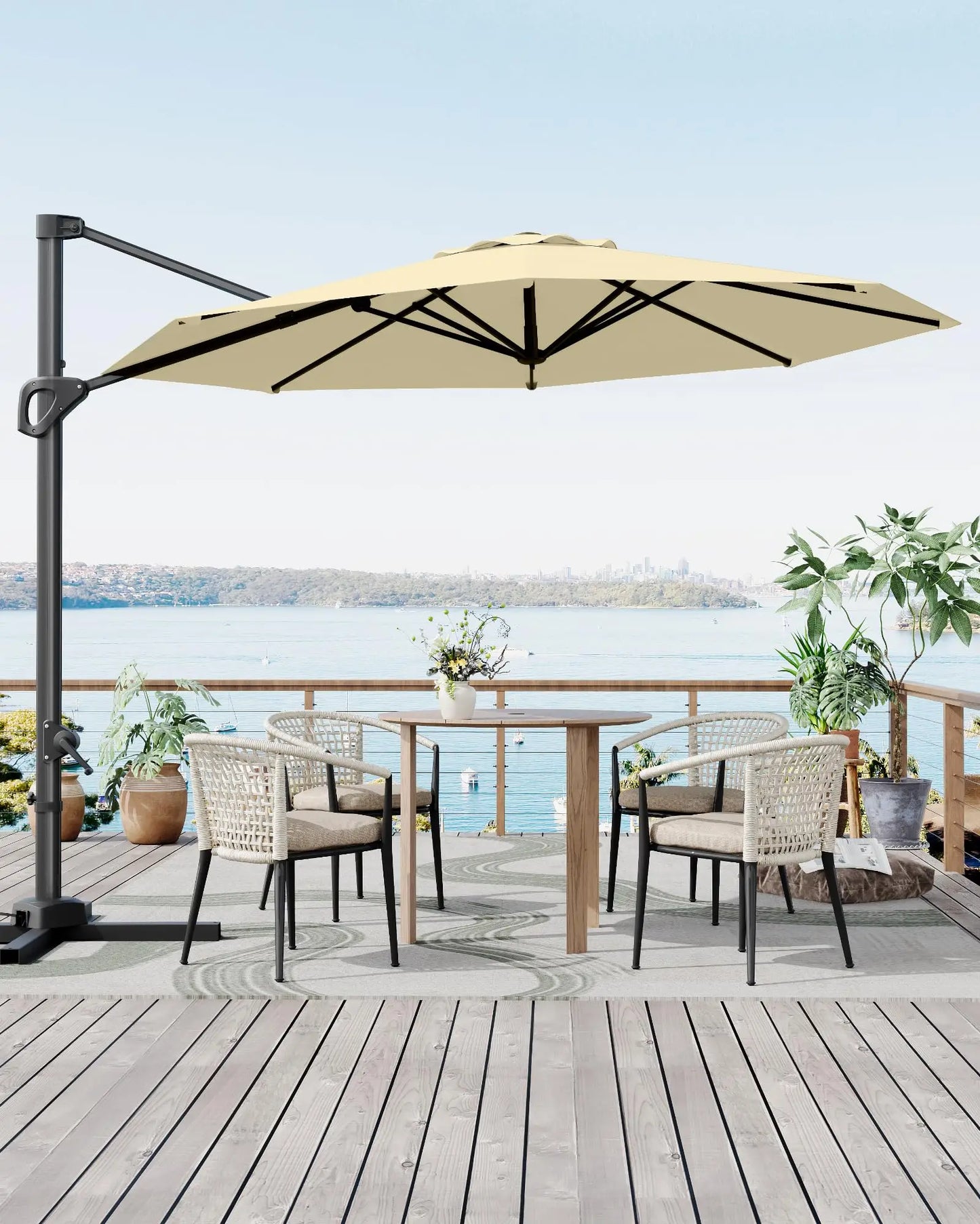 10FT Outdoor Cantilever Umbrella Patio Umbrella Market Sun Shade Windproof Offset Umbrella with 360-Degree Rotation for Garden Pool Deck BackYard and Patio
