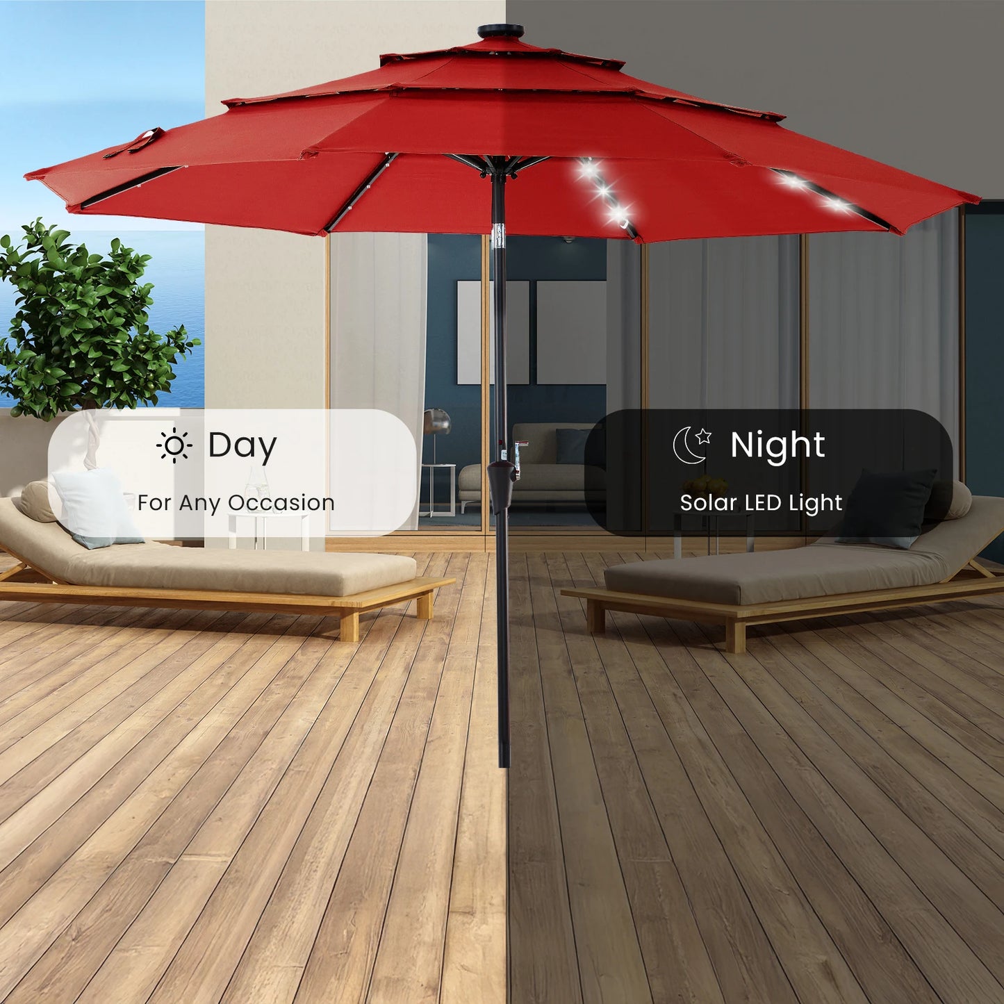 Outdoor Solar Patio Umbrella With 32 LED Lights UV Resistant