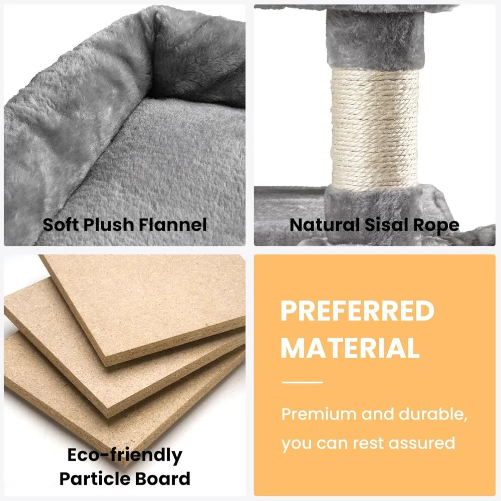 Cat Tree Multi Level Condo With Scratching Posts And Hammocks For Multiple Cats