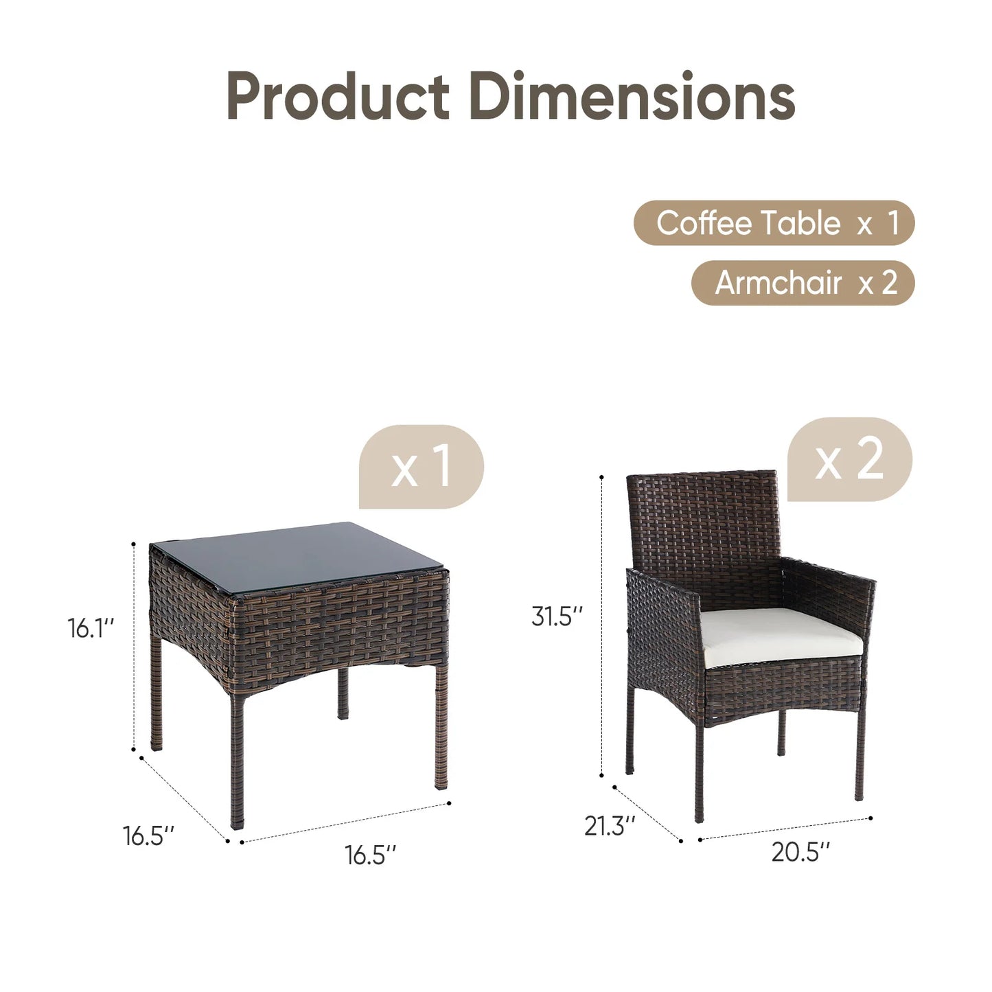 JHK Outdoor Patio Furniture Set All Weather Wicker Bistro