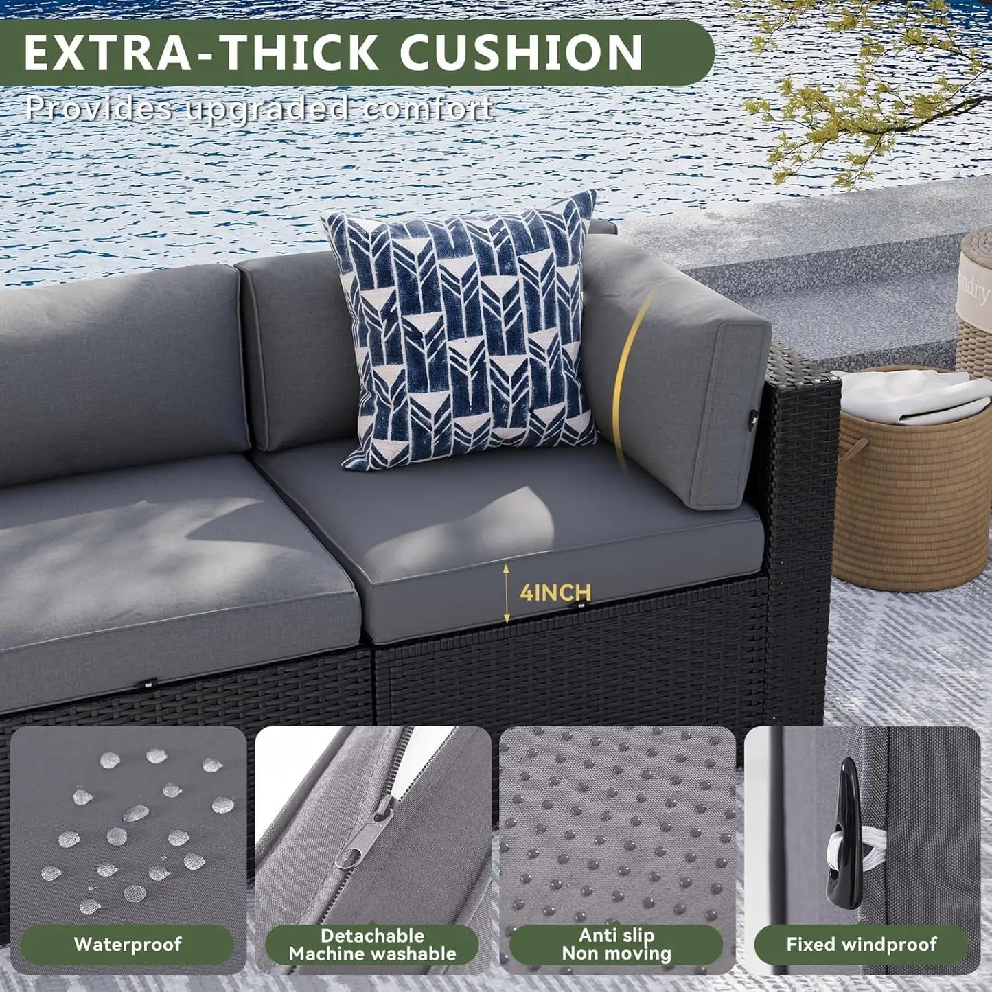 Patio Furniture Set With Fire Pit Table And Wicker Sofa