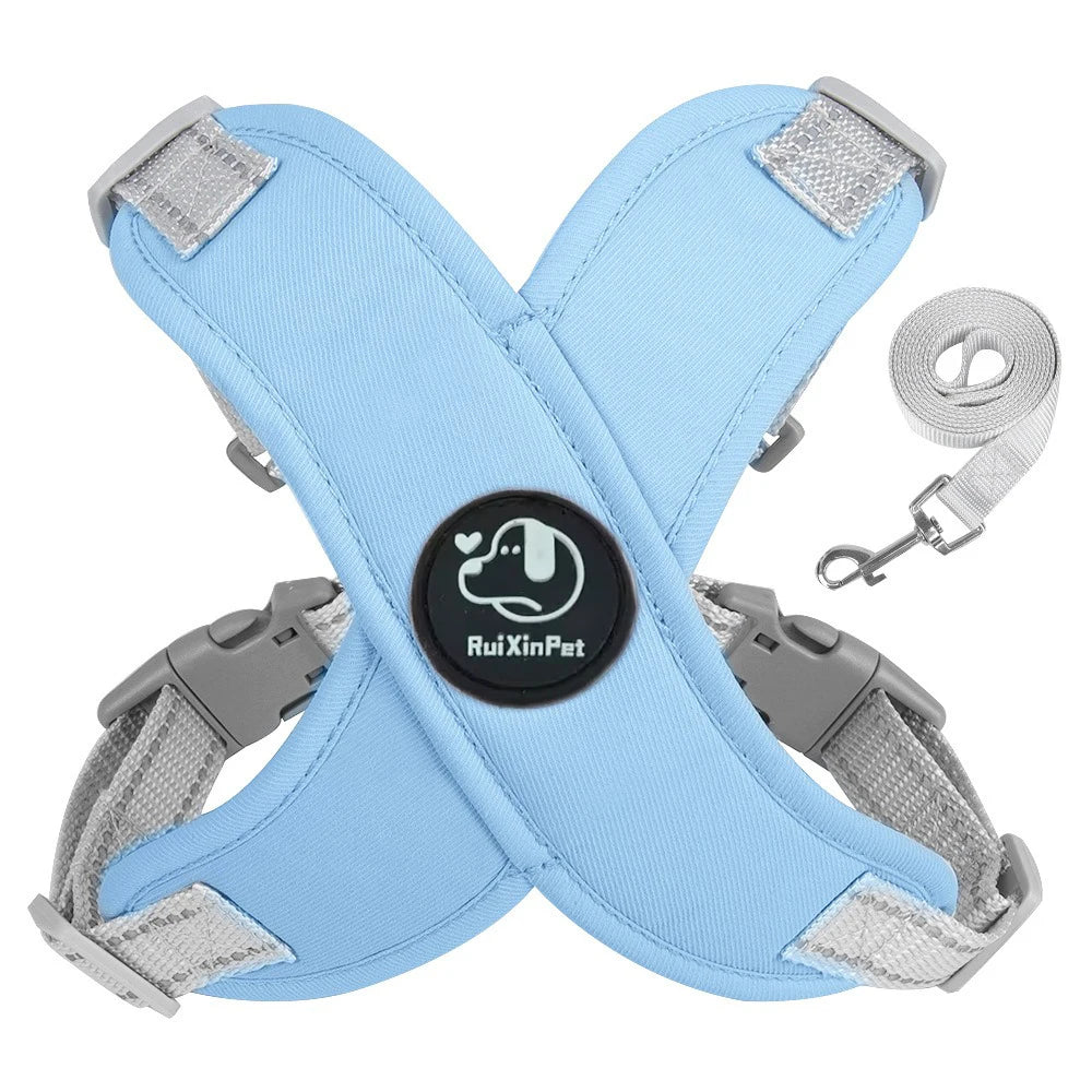 Reflective Adjustable Dog Harness Leash Set With Metal D Ring Chest Strap