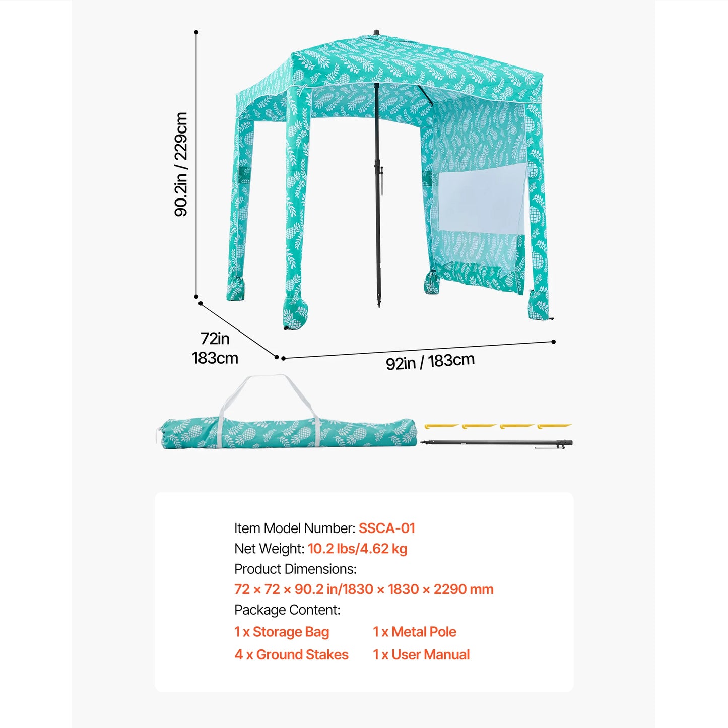 VEVOR Beach Cabana 6 x 6ft/8 x 8ft Beach Canopy with Side Wall Shade Sun Shelter Umbrella with Sand Pockets for Whole Family