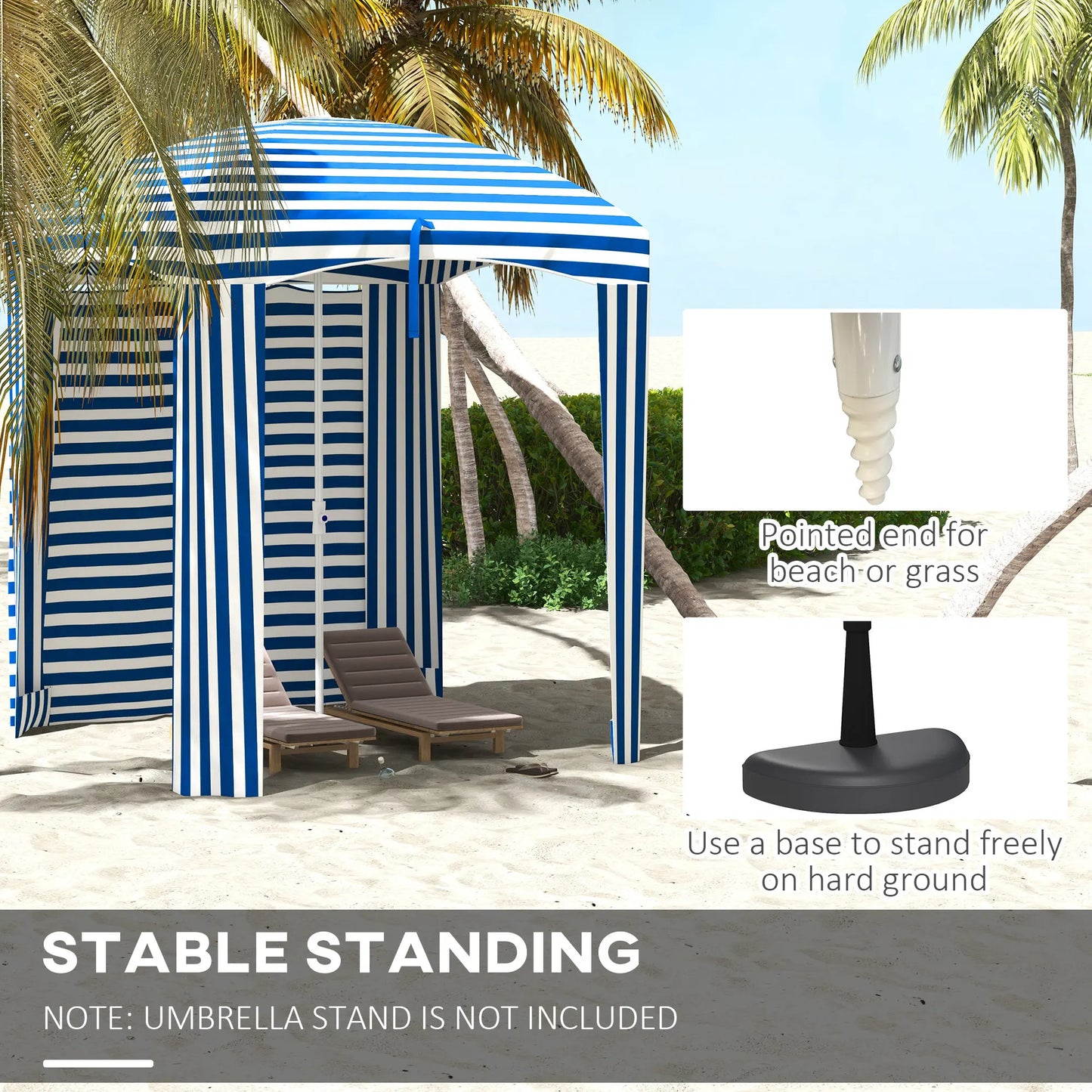 Beach Cabana Umbrella with Bag, Windows, Blue White