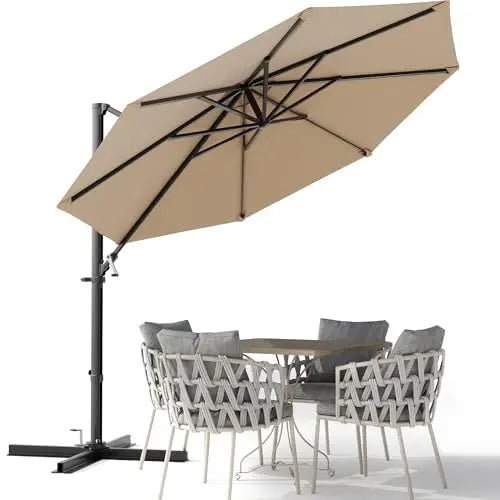 10ft Cantilever Patio Umbrella, Round Large Outdoor Umbrella with 360-Degree Rotation, Hanging Offset Market Sun