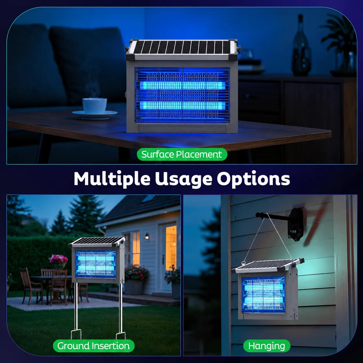Solar Bug Zapper Outdoor Rechargeable Mosquito Killer With Solar Panel