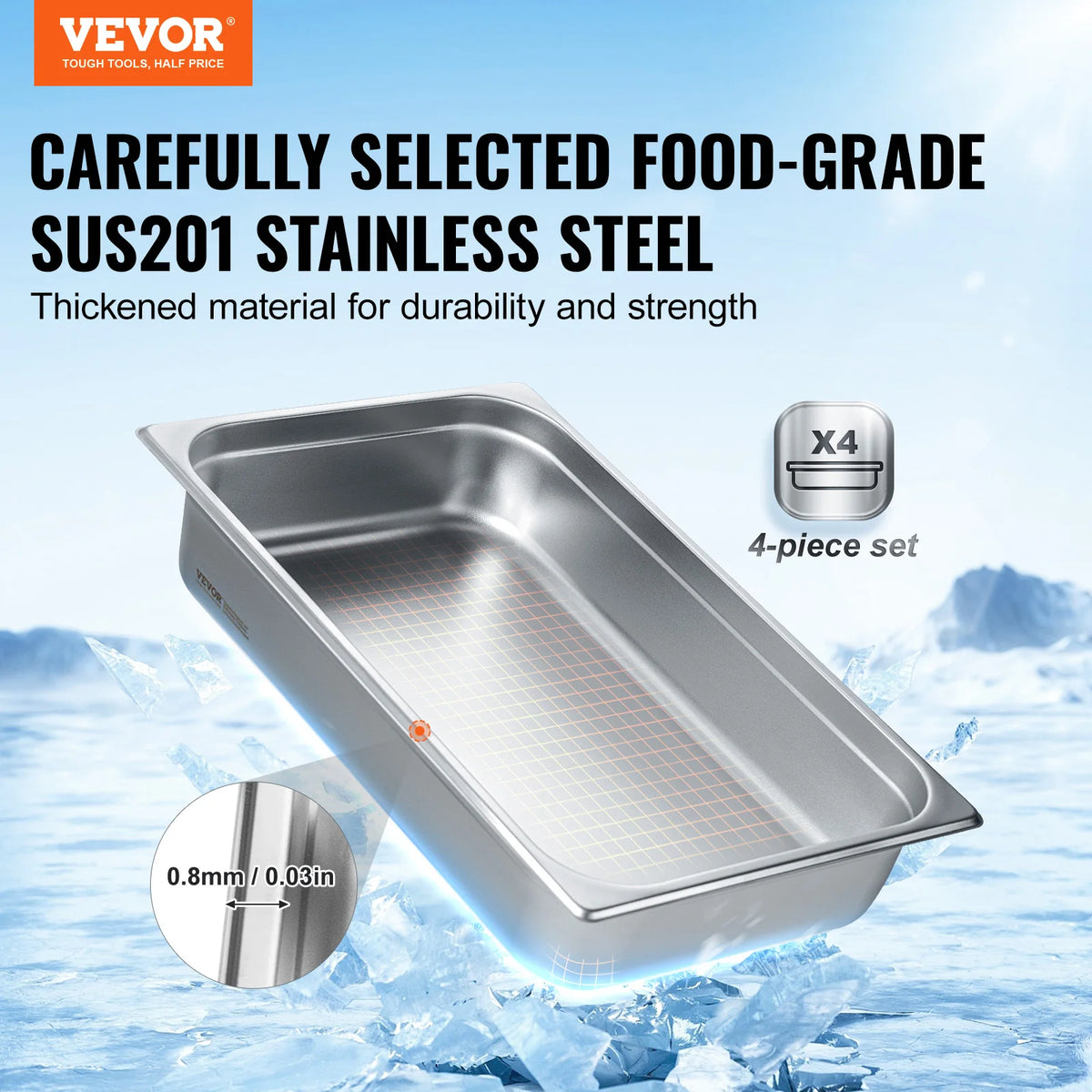 SucceBuy Stainless Steel Anti Jam Hotel Steam Pans With Lids