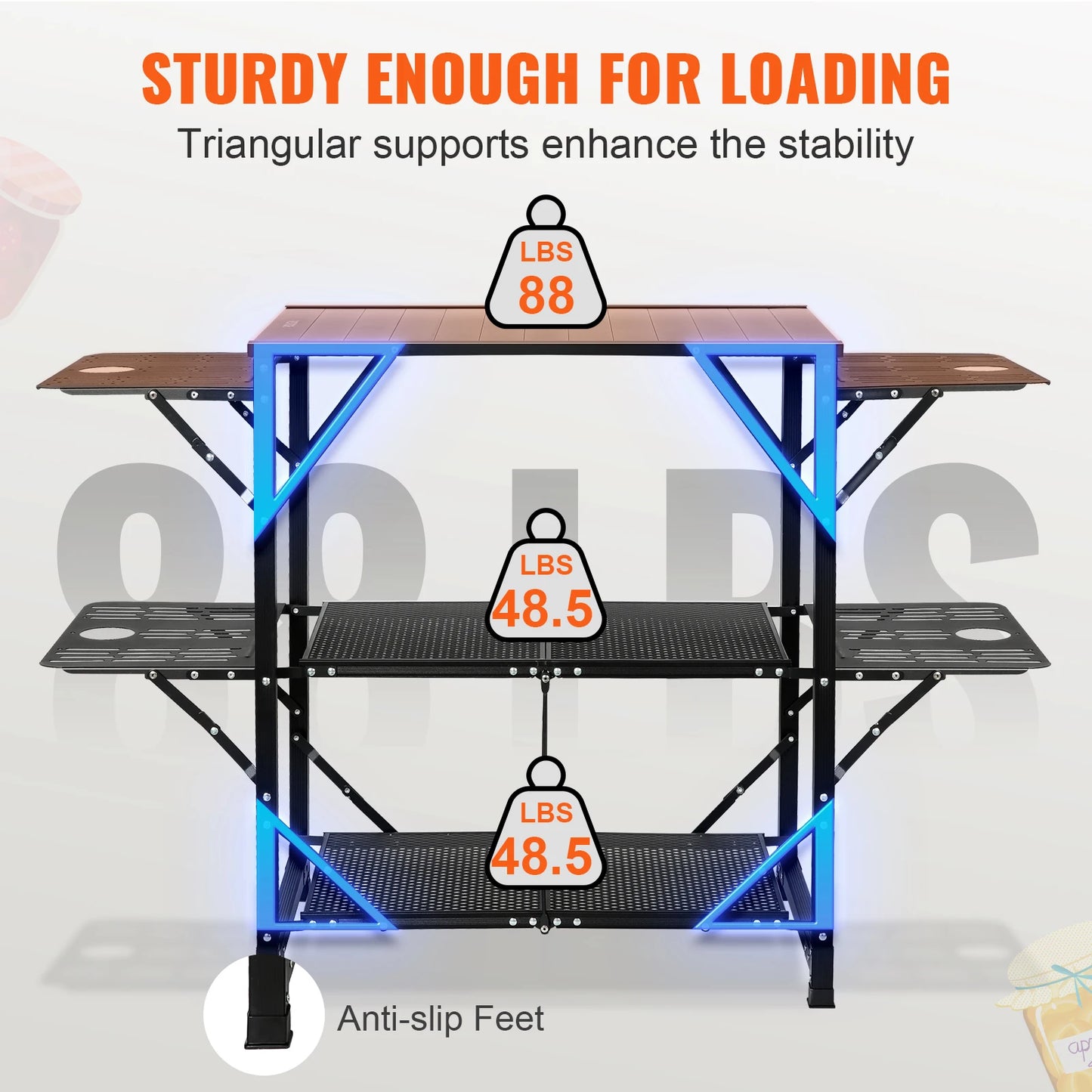 SucceBuy Camping Kitchen Table Folding Portable Cook Station Outdoor Picnics BBQ