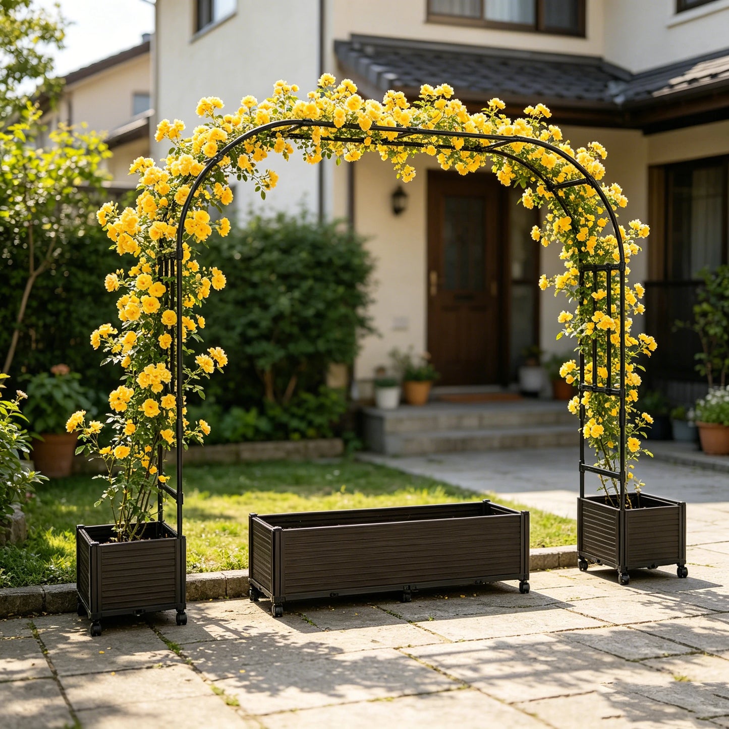 Arch Trellis with Planter Box -Wedding Ceremony Decorations with Wheels, Metal Arch for Garden Arbor Trellis and Climbing Plant
