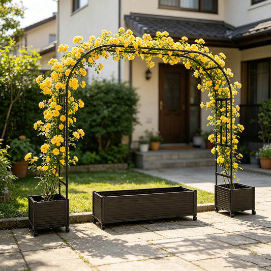 Arch Trellis with Planter Box -Wedding Ceremony Decorations with Wheels, Metal Arch for Garden Arbor Trellis and Climbing Plant