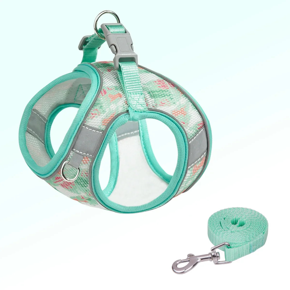 HP214--1pc pet dog & cat summer mesh harness with 1.5-meter pet leash.