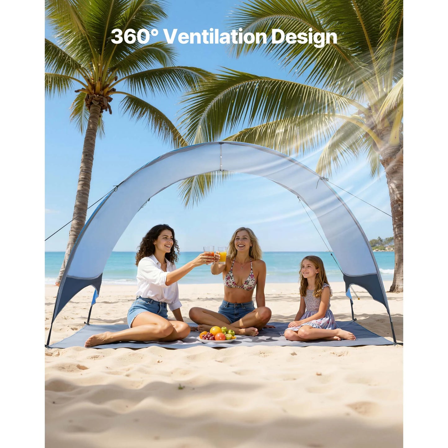 SucceBuy Beach Tent Sun Shelter for 3/4 Person UPF 50+ Protection Portable Sun Shade Canopy for Camping Fishing Outdoor Picnic