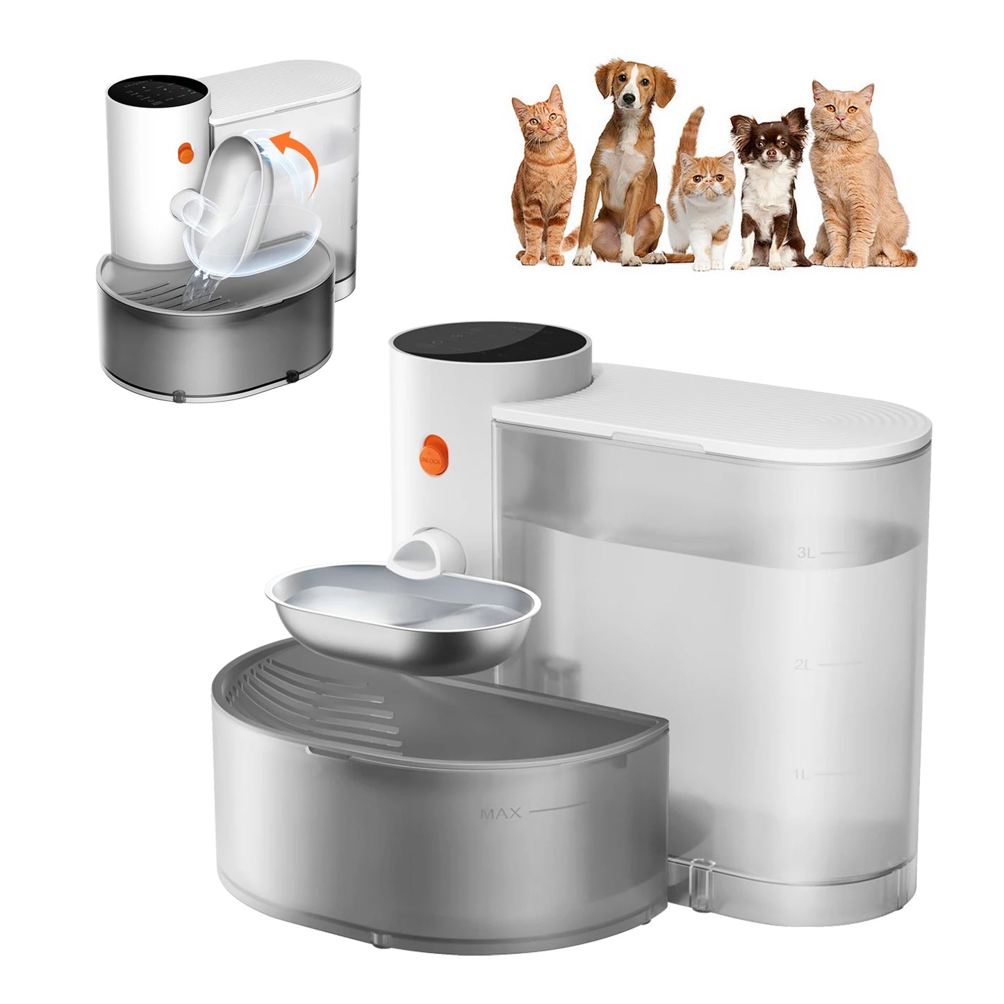 Booteely Stainless Steel Pet Water Dispenser Wireless Drinking Bowl Cats
