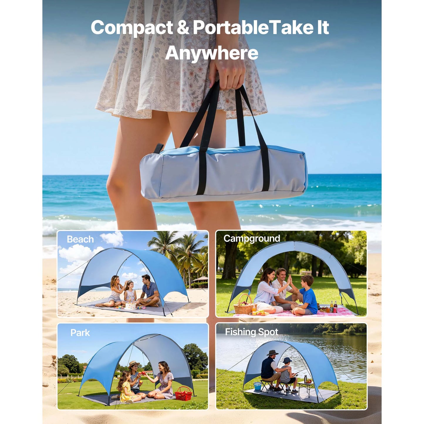 SucceBuy Beach Tent Sun Shelter for 3/4 Person UPF 50+ Protection Portable Sun Shade Canopy for Camping Fishing Outdoor Picnic