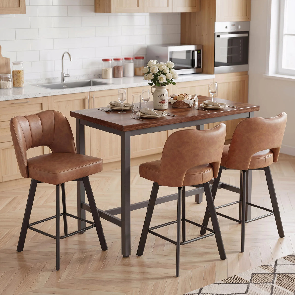 Modern Adjustable Height PU Leather Swivel Bar Stools