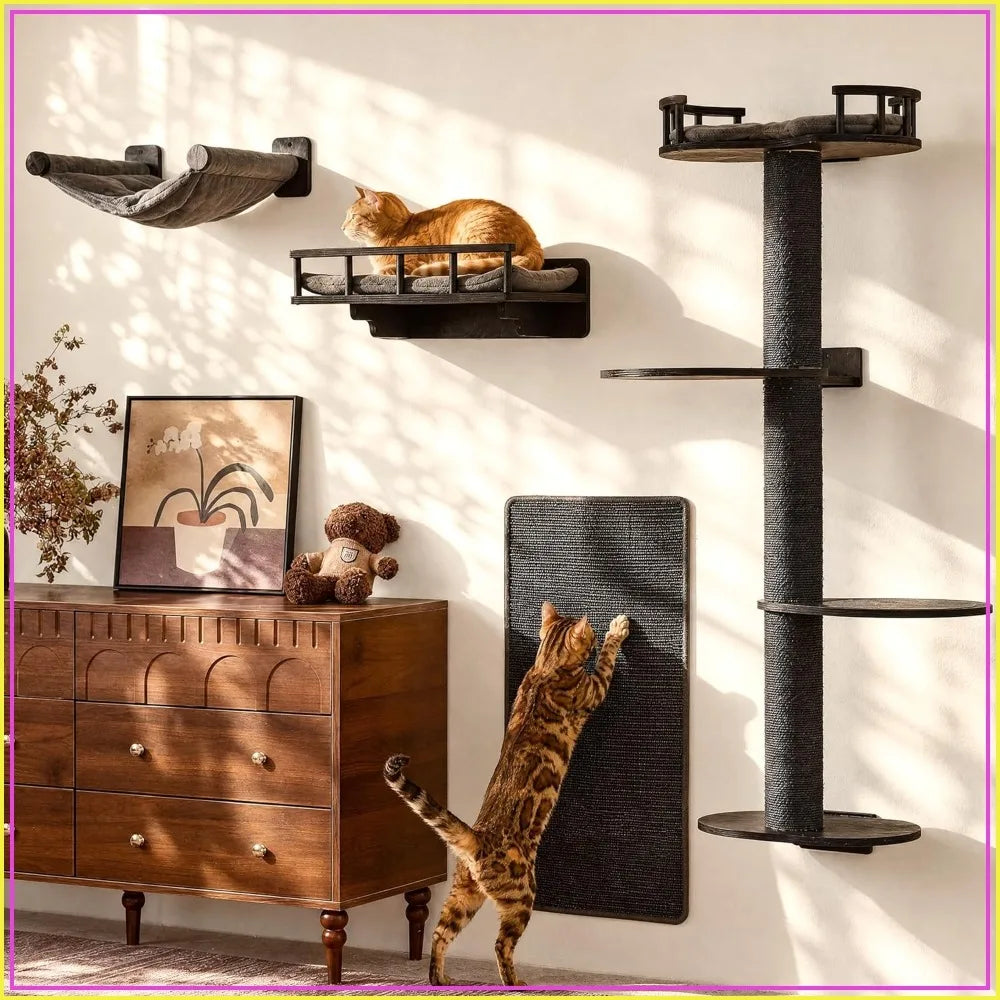4 In 1 Cat Wall Shelves Kit With Hammock Bed Perch Scratching Mat